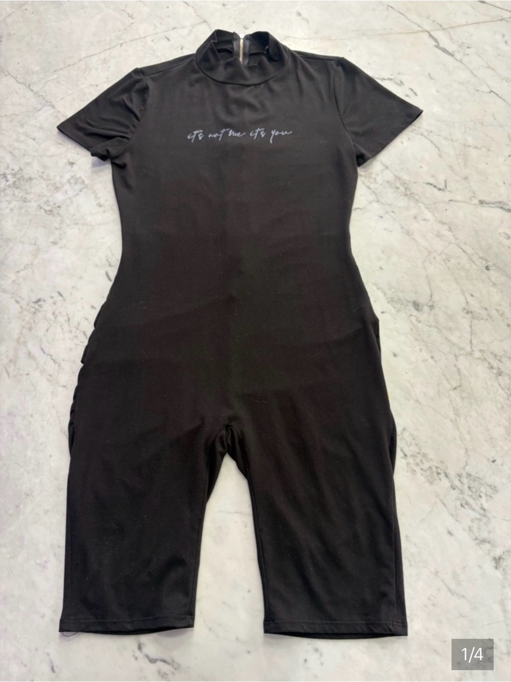 Fashion Nova Black Mock-Neck Short Sleeve Jumpsuit Romper